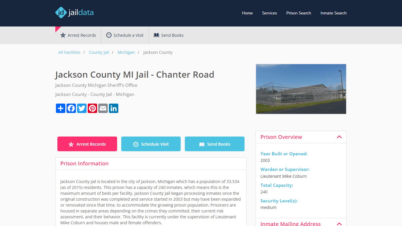 Jackson County MI Jail - Chanter Road Inmate Search and Prisoner Info ...